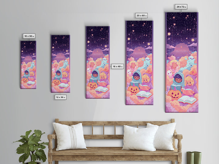 The Spellbook Sleepover, 80s Halloween Wall Art, Tall Narrow Wall Art, Canvas Print, Retro Halloween Decor, Neon Wall Art, Macabre Wall Art