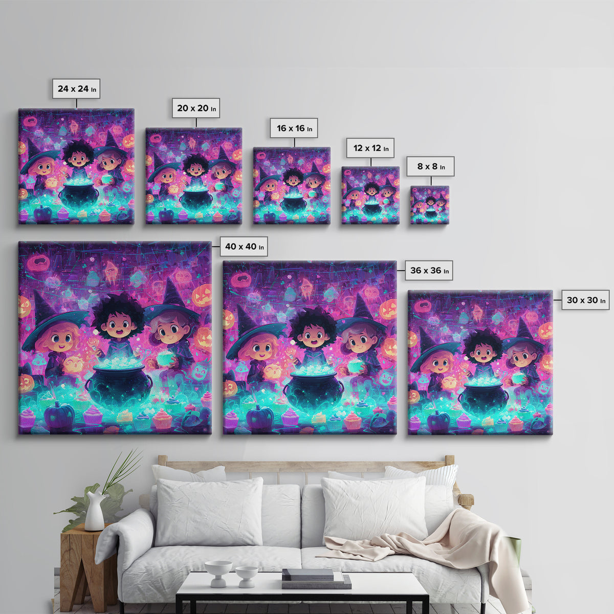The Cupcake Cauldron Class, 80s Halloween Wall Art, Square Wall Art, Framed Canvas Print, Retro Halloween Decor, Neon Wall Art