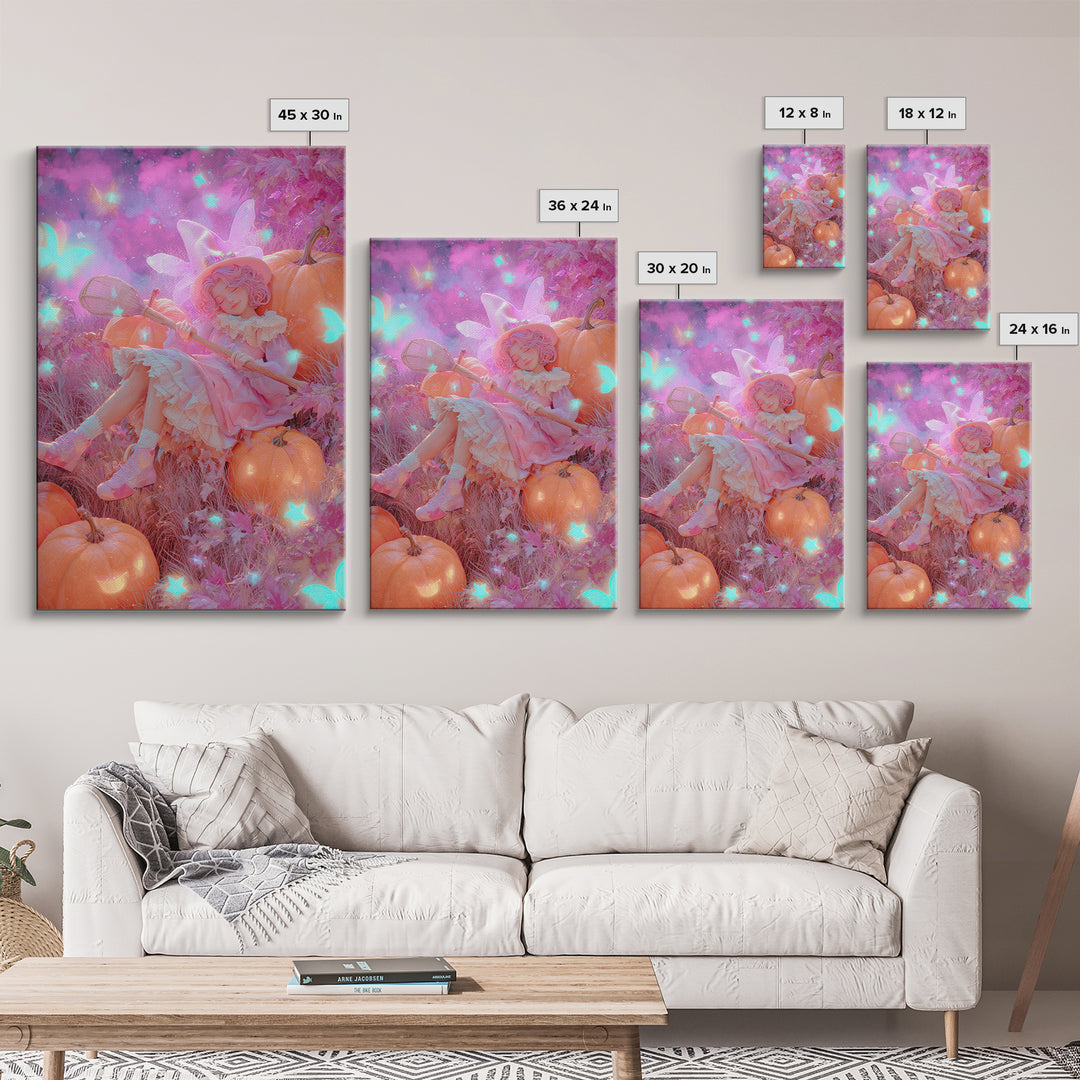 The Cloud-Catching Wizard, Retro Neon Halloween Art, Vertical Wall Art, Canvas Print, Retro Halloween Decor, Neon Wall Art