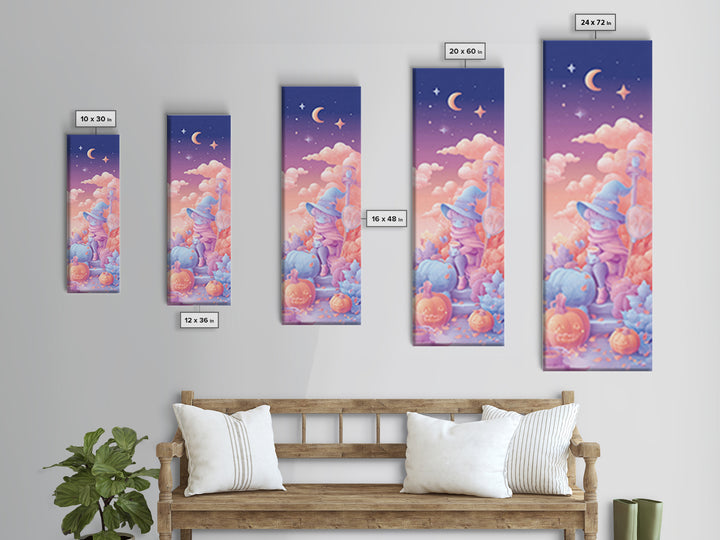 The Cloud-Catching Wizard, 80s Halloween Wall Art, Tall Narrow Wall Art, Framed Canvas Print, Retro Halloween Decor, Neon Wall Art