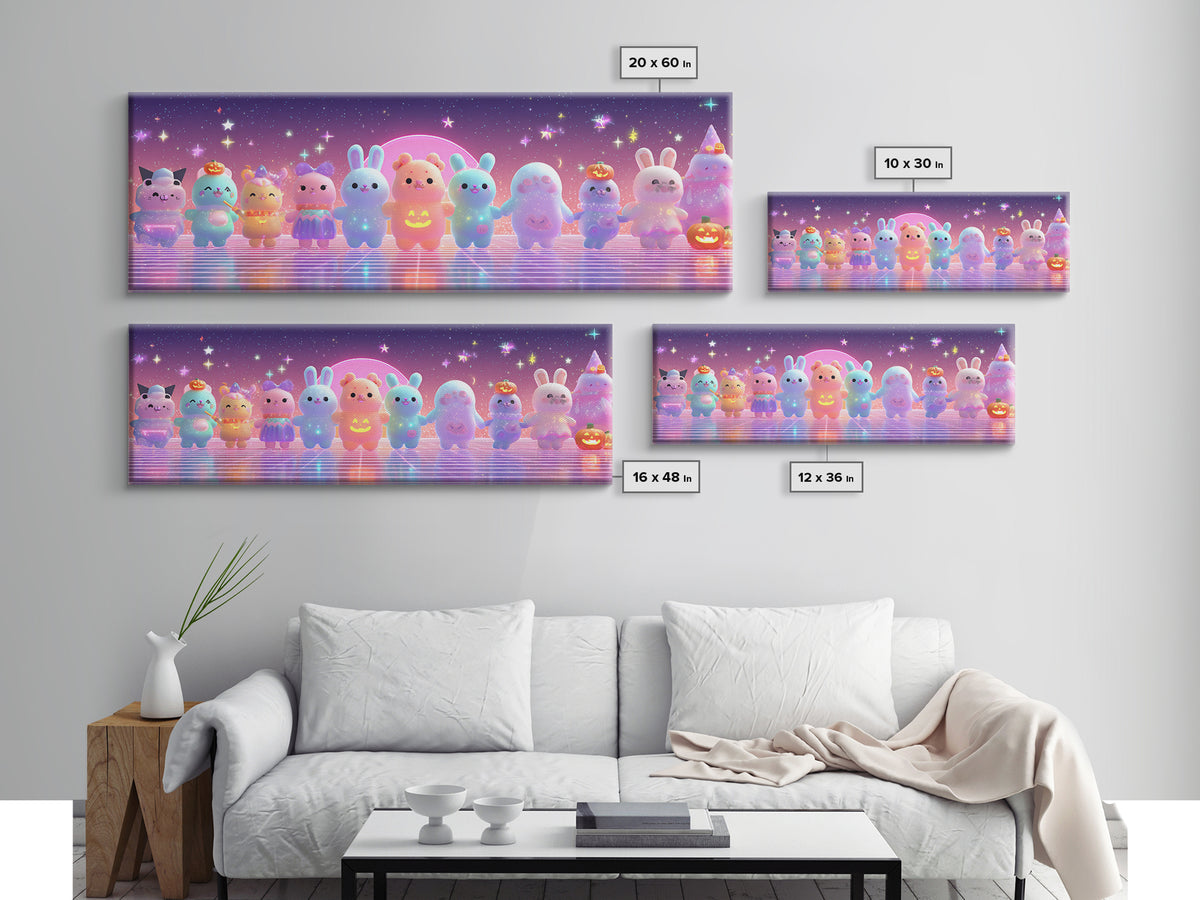 The Costume-Changing Wand, Vaporwave Halloween Decor, Extra Wide Wall Art, Canvas Print, Retro Halloween Decor, Neon Wall Art