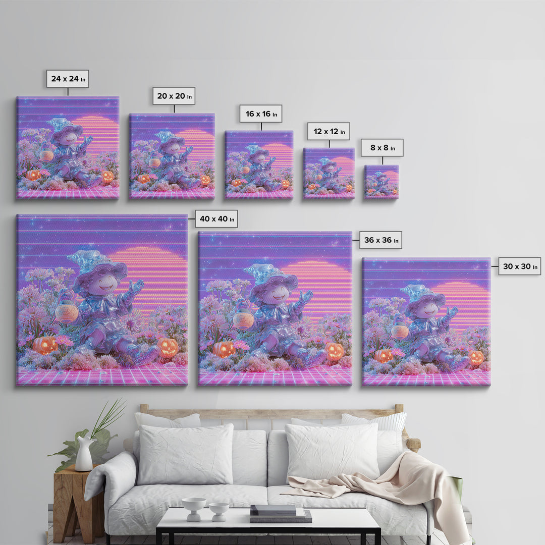 The Moon Garden Witch, Vaporwave Halloween Decor, Square Wall Art, Canvas Print, Retro Halloween Decor, Neon Wall Art, Halloween Wall Art