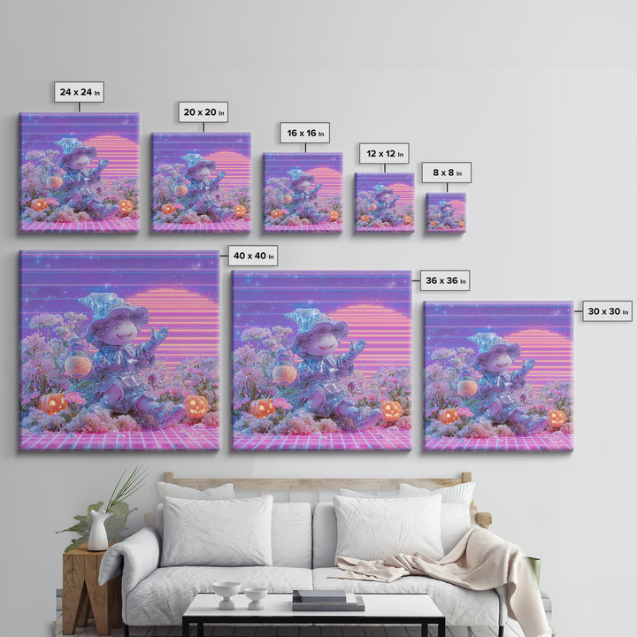 The Moon Garden Witch, Vaporwave Halloween Decor, Square Wall Art, Canvas Print, Retro Halloween Decor, Neon Wall Art, Halloween Wall Art