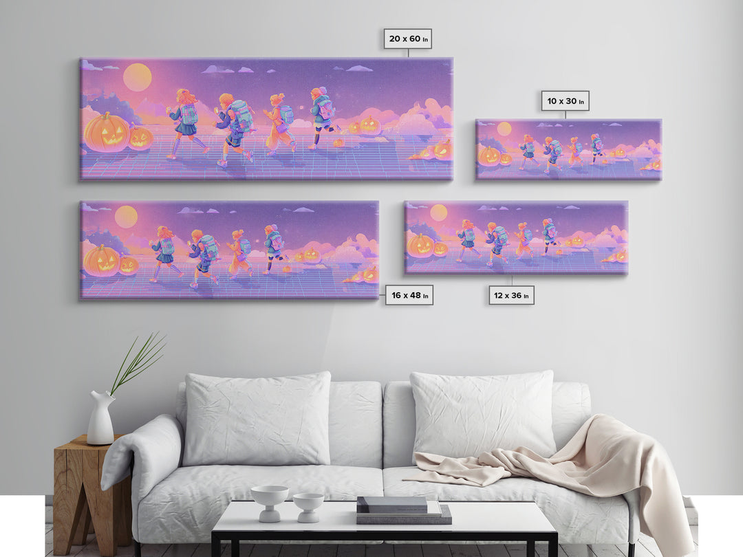 The Candy Map Adventurers, Cute Spooky Neon Art, Extra Wide Wall Art, Canvas Print, Retro Halloween Decor, Neon Wall Art, Gothic Home Decor