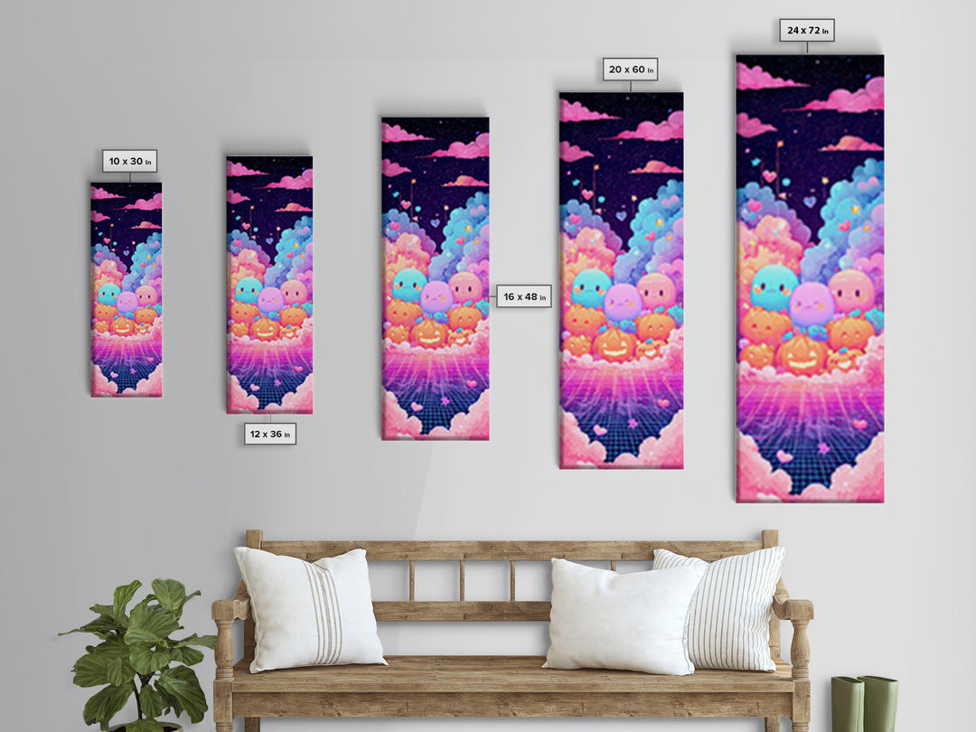The Halloween Friendship Spell, 80s Halloween Wall Art, Tall Narrow Wall Art, Framed Canvas Print, Retro Halloween Decor, Neon Wall Art