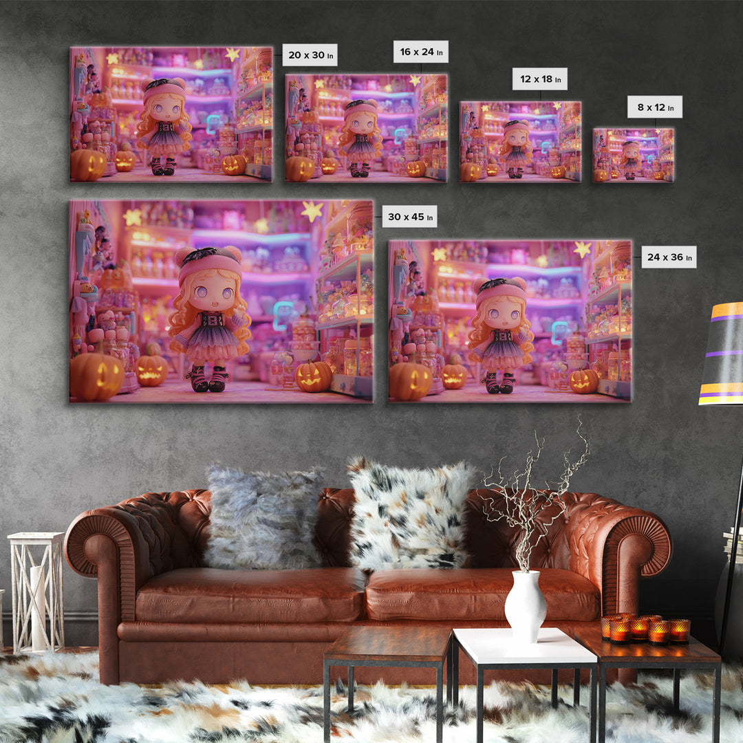 The Moonlight Toy Shop, 80s Halloween Wall Art, Landscape Wall Art, Canvas Print, Retro Halloween Decor, Neon Wall Art, Macabre Wall Art