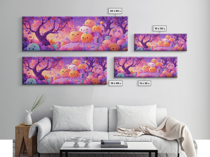 The Pumpkin Patch Playground, 80s Halloween Wall Art, Extra Wide Wall Art, Canvas Print, Retro Halloween Decor, Neon Wall Art
