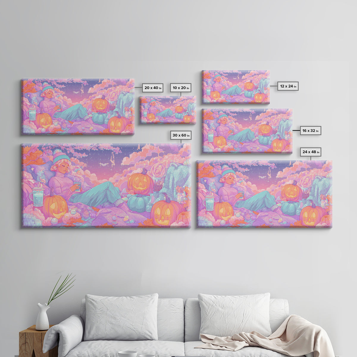 The Enchanted Costume Closet, Vaporwave Halloween Decor, Wide Panoramic Art, Canvas Print, Retro Halloween Decor, Neon Wall Art
