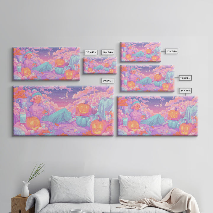 The Enchanted Costume Closet, Vaporwave Halloween Decor, Wide Panoramic Art, Canvas Print, Retro Halloween Decor, Neon Wall Art