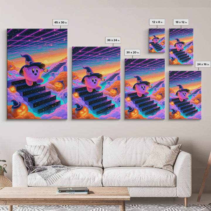 The Halloween Cloud Kingdom, Vaporwave Halloween Decor, Vertical Wall Art, Canvas Print, Retro Halloween Decor, Neon Wall Art