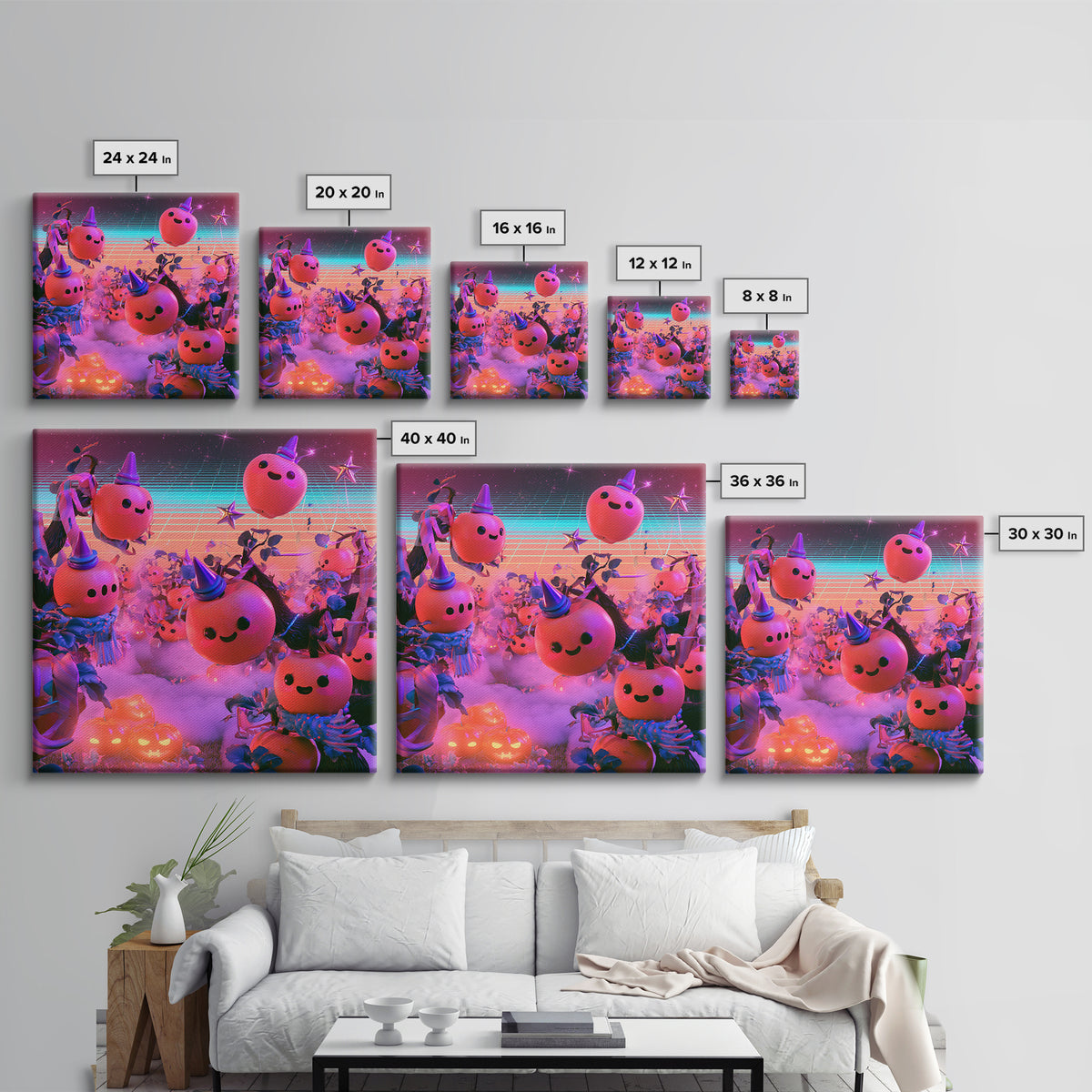 The Enchanted Apple Orchard, 80s Halloween Wall Art, Square Wall Art, Framed Canvas Print, Retro Halloween Decor, Neon Wall Art
