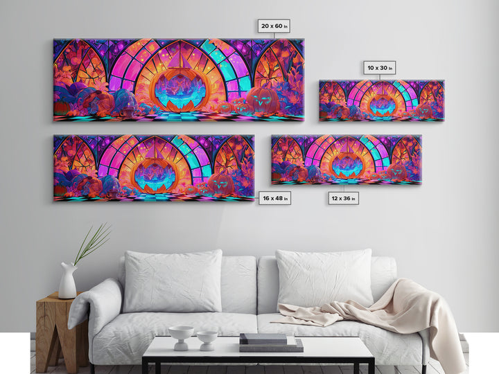 The Pumpkin Sailboat, Vaporwave Halloween Decor, Extra Wide Wall Art, Canvas Print, Retro Halloween Decor, Neon Wall Art