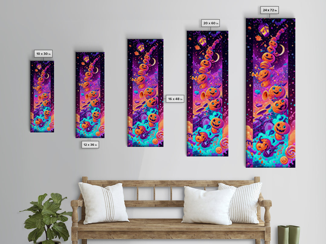 The Pumpkin Music Band, 80s Halloween Wall Art, Tall Narrow Wall Art, Canvas Print, Retro Halloween Decor, Neon Wall Art, Spooky Wall Decor