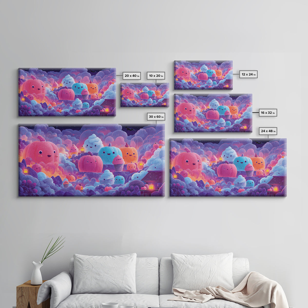 The Pumpkin Bakery, 80s Halloween Wall Art, Wide Panoramic Art, Canvas Print, Retro Halloween Decor, Neon Wall Art, Collectible Wall Decor