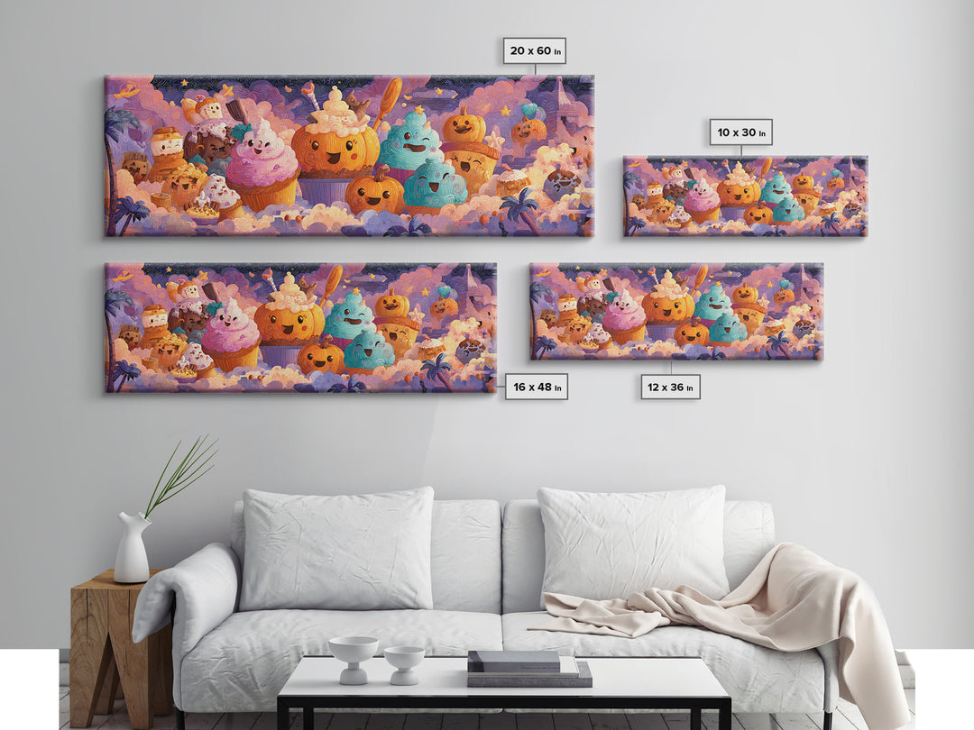 The Pumpkin Bakery, Cute Spooky Neon Art, Extra Wide Wall Art, Framed Canvas Print, Retro Halloween Decor, Neon Wall Art, Macabre Wall Art