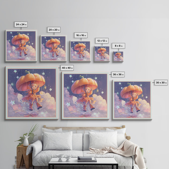 The Pumpkin Umbrella, Synthwave Halloween Art, Square Wall Art, Framed Canvas Print, Retro Halloween Decor, Neon Wall Art, Gothic Home Decor