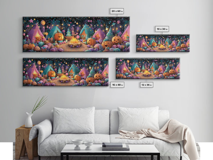 The Pumpkin Campout, Vaporwave Halloween Decor, Extra Wide Wall Art, Canvas Print, Retro Halloween Decor, Neon Wall Art, Statement Wall Art