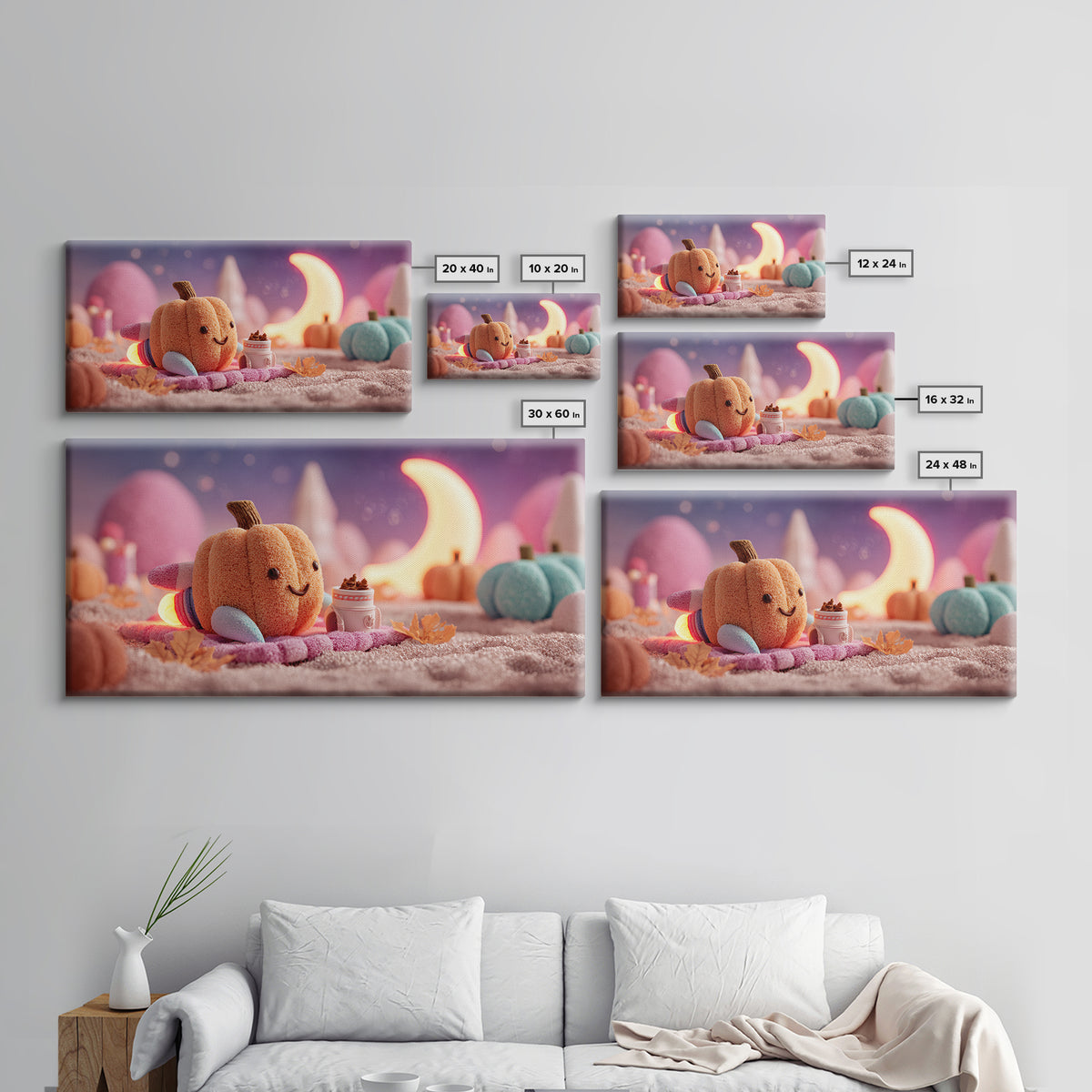 The Pumpkin Rocket Ship, Synthwave Halloween Art, Wide Panoramic Art, Framed Canvas Print, Retro Halloween Decor, Neon Wall Art