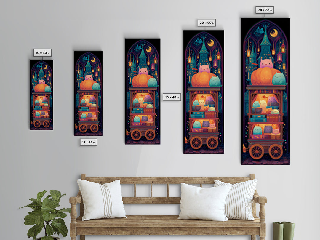 The Pumpkin Bookmobile, Retro Neon Halloween Art, Tall Narrow Wall Art, Canvas Print, Retro Halloween Decor, Neon Wall Art, Dark Fantasy Art