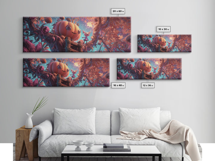 The Pumpkin Treehouse, Vaporwave Halloween Decor, Extra Wide Wall Art, Canvas Print, Retro Halloween Decor, Neon Wall Art