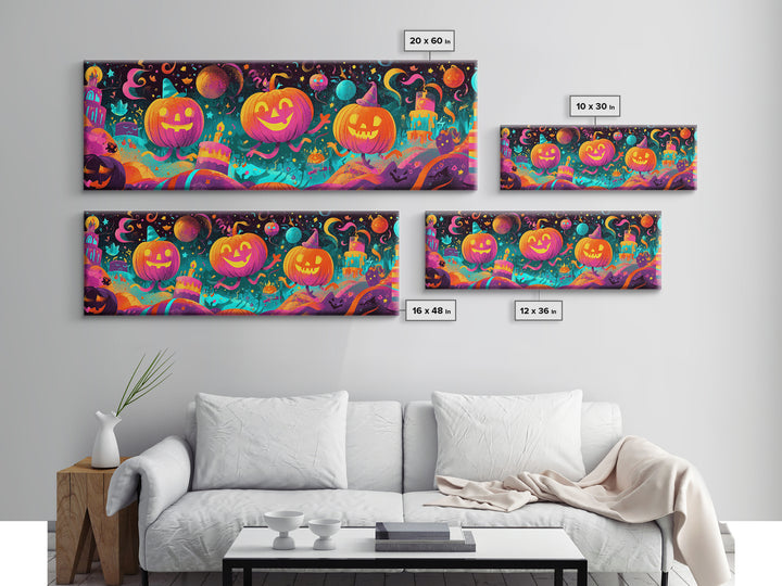 The Great Pumpkin Birthday Party, 80s Halloween Wall Art, Extra Wide Wall Art, Canvas Print, Retro Halloween Decor, Neon Wall Art