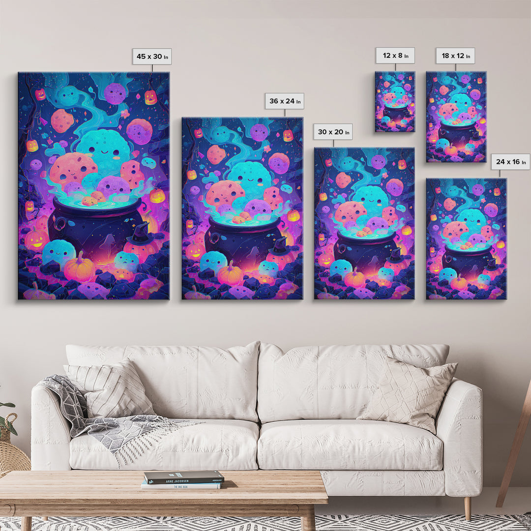 The Cookie Cauldron, Synthwave Halloween Art, Vertical Wall Art, Framed Canvas Print, Retro Halloween Decor, Neon Wall Art, Horror Wall Art