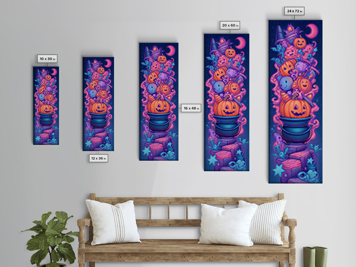 The Cookie Cauldron, Retro Neon Halloween Art, Tall Narrow Wall Art, Canvas Print, Retro Halloween Decor, Neon Wall Art, Gothic Home Decor