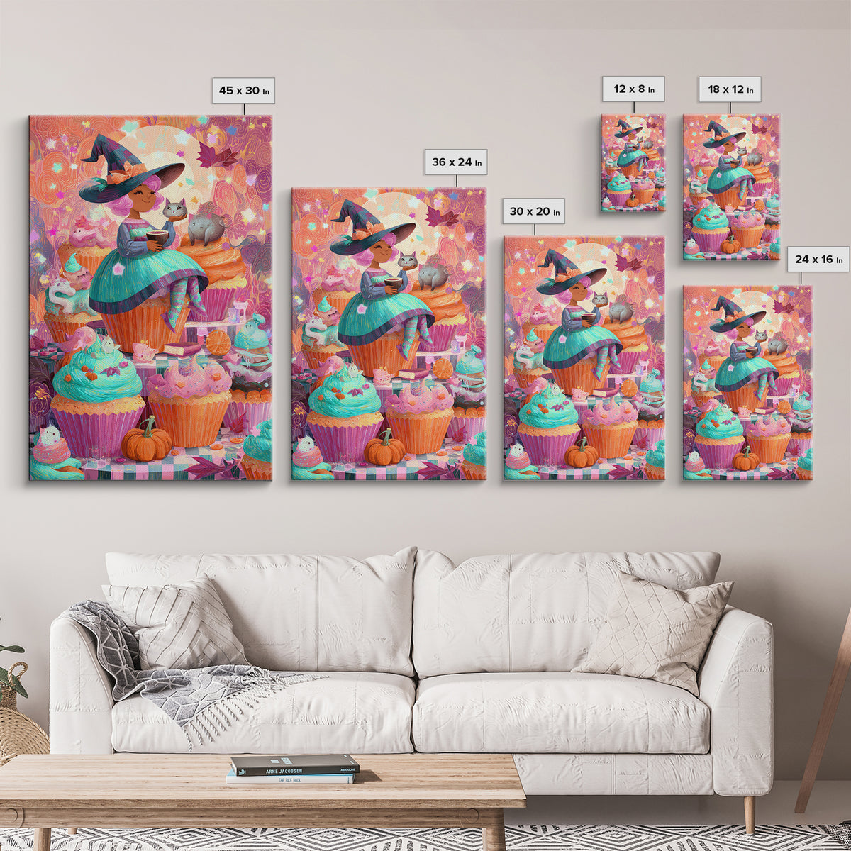 The Cupcake Costume Contest, Cute Spooky Neon Art, Vertical Wall Art, Canvas Print, Retro Halloween Decor, Neon Wall Art, Halloween Wall Art