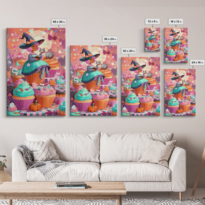 The Cupcake Costume Contest, Cute Spooky Neon Art, Vertical Wall Art, Canvas Print, Retro Halloween Decor, Neon Wall Art, Halloween Wall Art