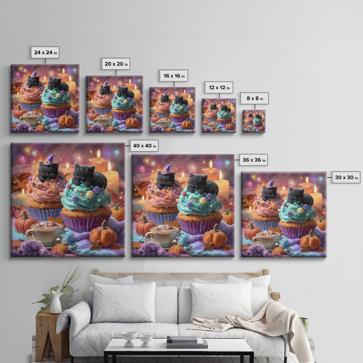 The Cupcake Costume Contest, Vaporwave Halloween Decor, Square Wall Art, Framed Canvas Print, Retro Halloween Decor, Neon Wall Art