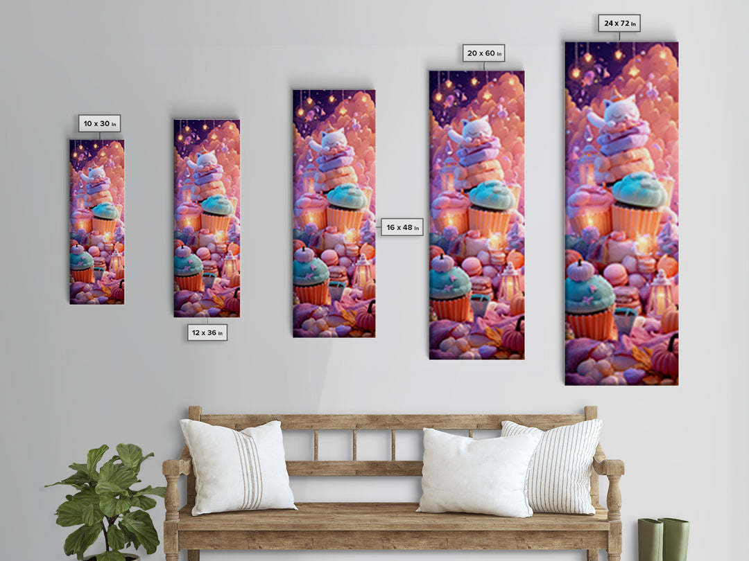 The Cupcake Costume Contest, Vaporwave Halloween Decor, Tall Narrow Wall Art, Canvas Print, Retro Halloween Decor, Neon Wall Art