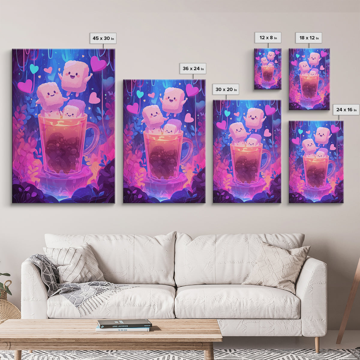 The Marshmallow Ghost Choir, 80s Halloween Wall Art, Vertical Wall Art, Canvas Print, Retro Halloween Decor, Neon Wall Art, Horror Wall Art
