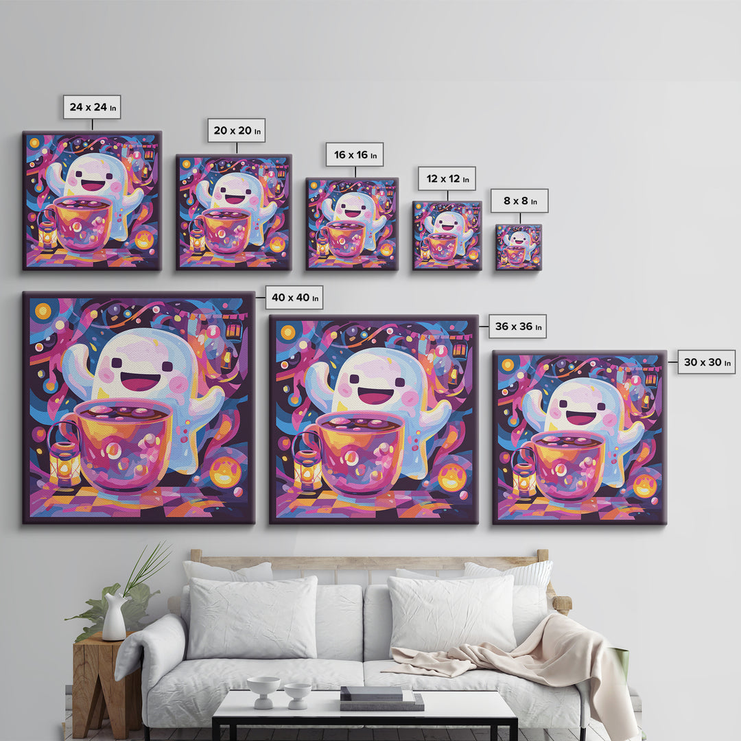 The Marshmallow Ghost Choir, Vaporwave Halloween Decor, Square Wall Art, Canvas Print, Retro Halloween Decor, Neon Wall Art