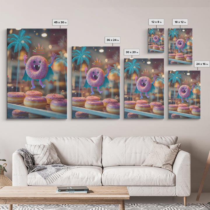 The Donut Vampire Family, Vaporwave Halloween Decor, Vertical Wall Art, Canvas Print, Retro Halloween Decor, Neon Wall Art, Macabre Wall Art