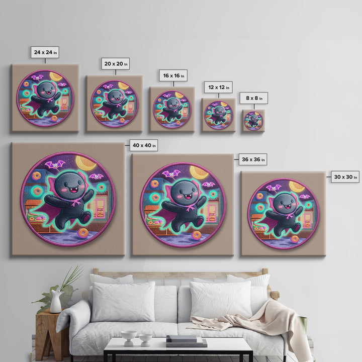 The Donut Vampire Family, 80s Halloween Wall Art, Square Wall Art, Canvas Print, Retro Halloween Decor, Neon Wall Art, Dark Fantasy Art
