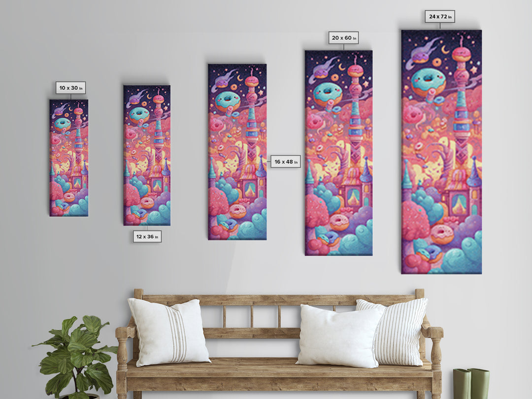 The Donut Vampire Family, Vaporwave Halloween Decor, Tall Narrow Wall Art, Canvas Print, Retro Halloween Decor, Neon Wall Art