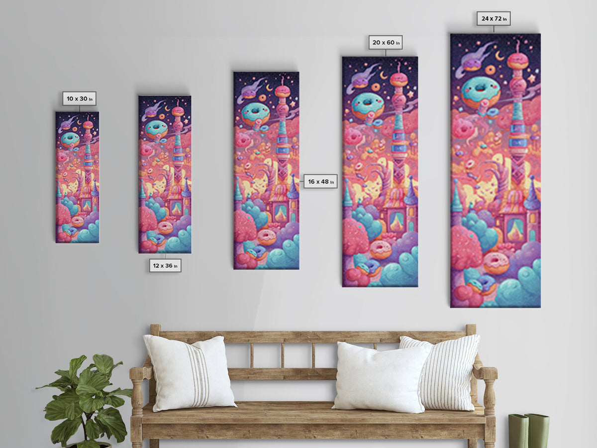 The Donut Vampire Family, Vaporwave Halloween Decor, Tall Narrow Wall Art, Canvas Print, Retro Halloween Decor, Neon Wall Art