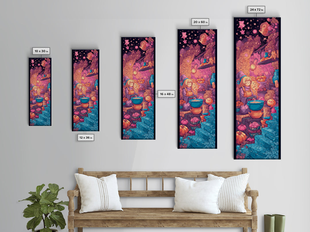 The Candy Witch'S Kitchen, Vaporwave Halloween Decor, Tall Narrow Wall Art, Framed Canvas Print, Retro Halloween Decor, Neon Wall Art