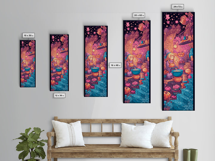 The Candy Witch'S Kitchen, Vaporwave Halloween Decor, Tall Narrow Wall Art, Framed Canvas Print, Retro Halloween Decor, Neon Wall Art