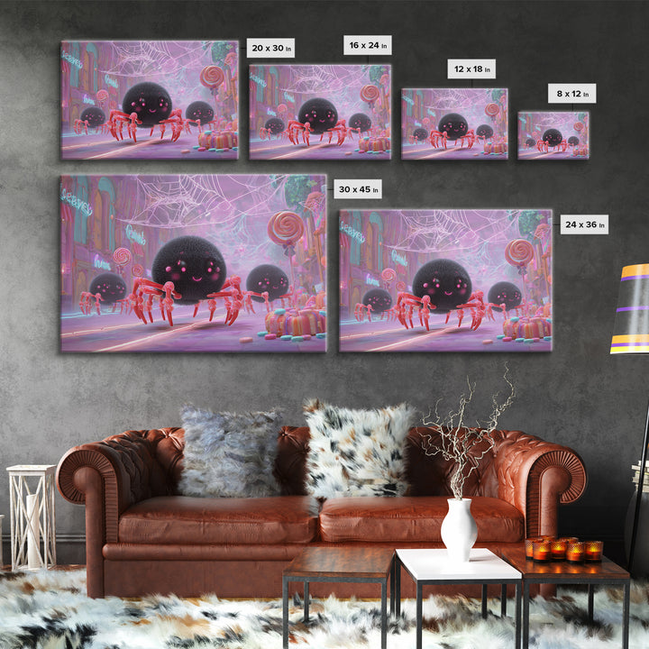 The Licorice Spider Family, Vaporwave Halloween Decor, Landscape Wall Art, Canvas Print, Retro Halloween Decor, Neon Wall Art