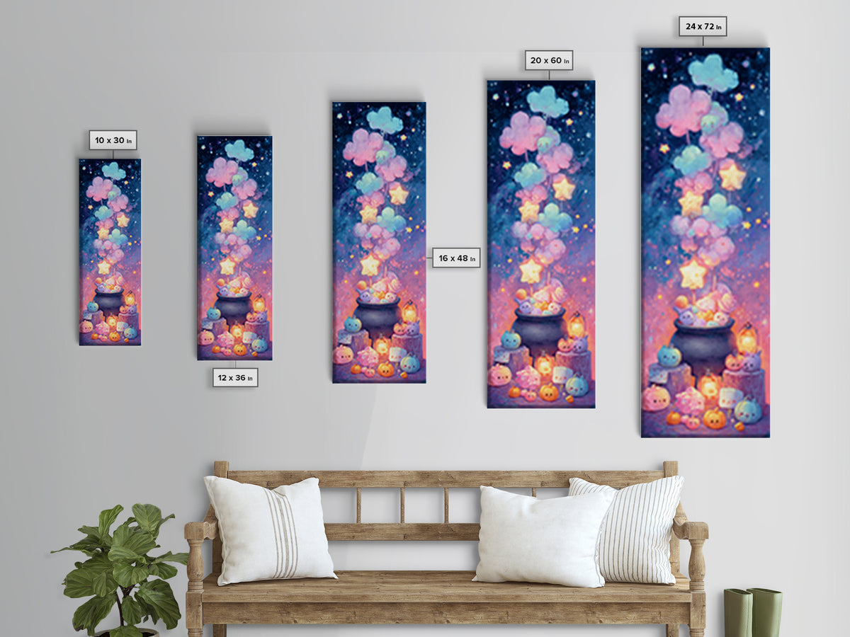 The Cotton-Candy Cauldron, Retro Neon Halloween Art, Tall Narrow Wall Art, Canvas Print, Retro Halloween Decor, Neon Wall Art