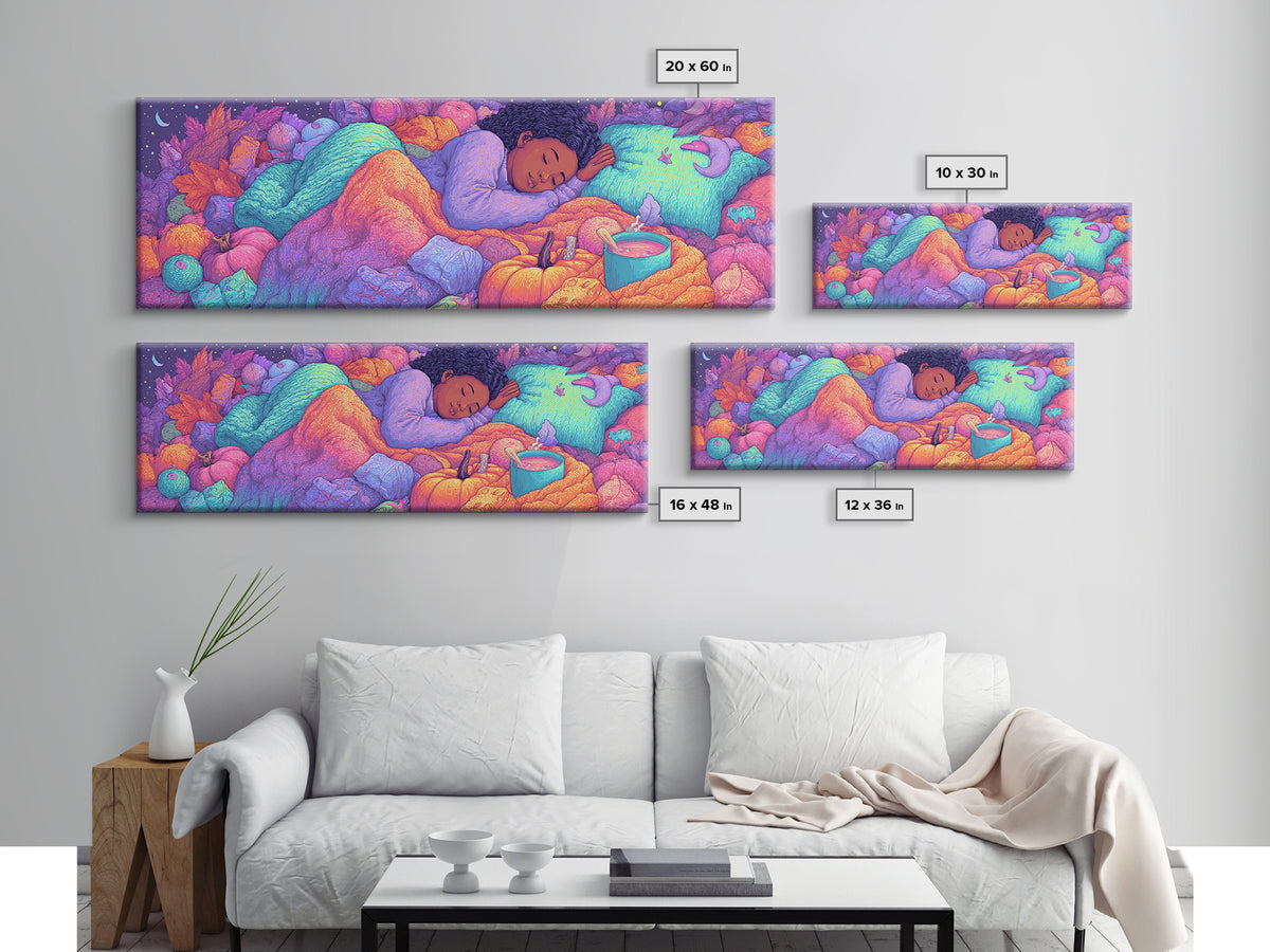 The Candy Basket Sleepover, Synthwave Halloween Art, Extra Wide Wall Art, Canvas Print, Retro Halloween Decor, Neon Wall Art