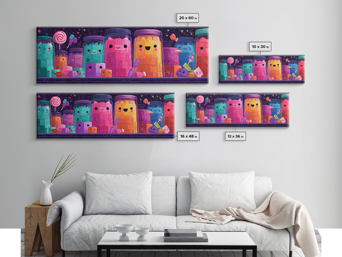 The Jellybean Potion Shop, Cute Spooky Neon Art, Extra Wide Wall Art, Canvas Print, Retro Halloween Decor, Neon Wall Art, Horror Wall Art
