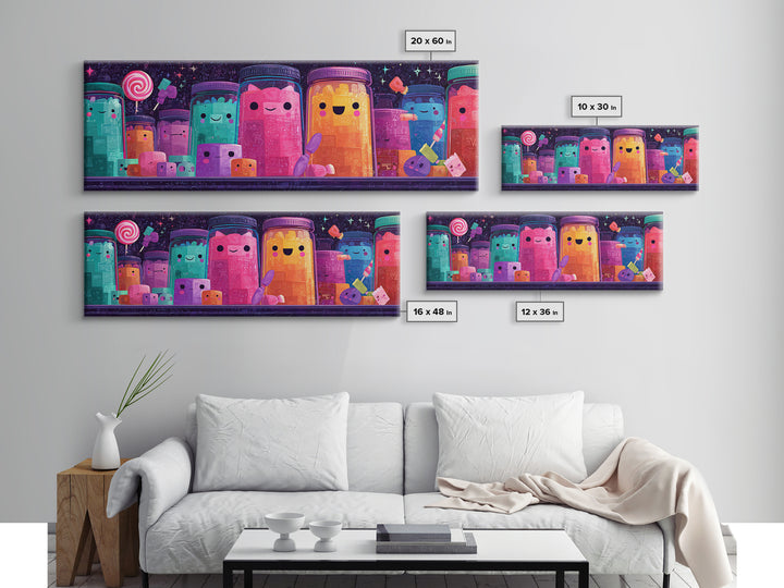 The Jellybean Potion Shop, Cute Spooky Neon Art, Extra Wide Wall Art, Canvas Print, Retro Halloween Decor, Neon Wall Art, Horror Wall Art