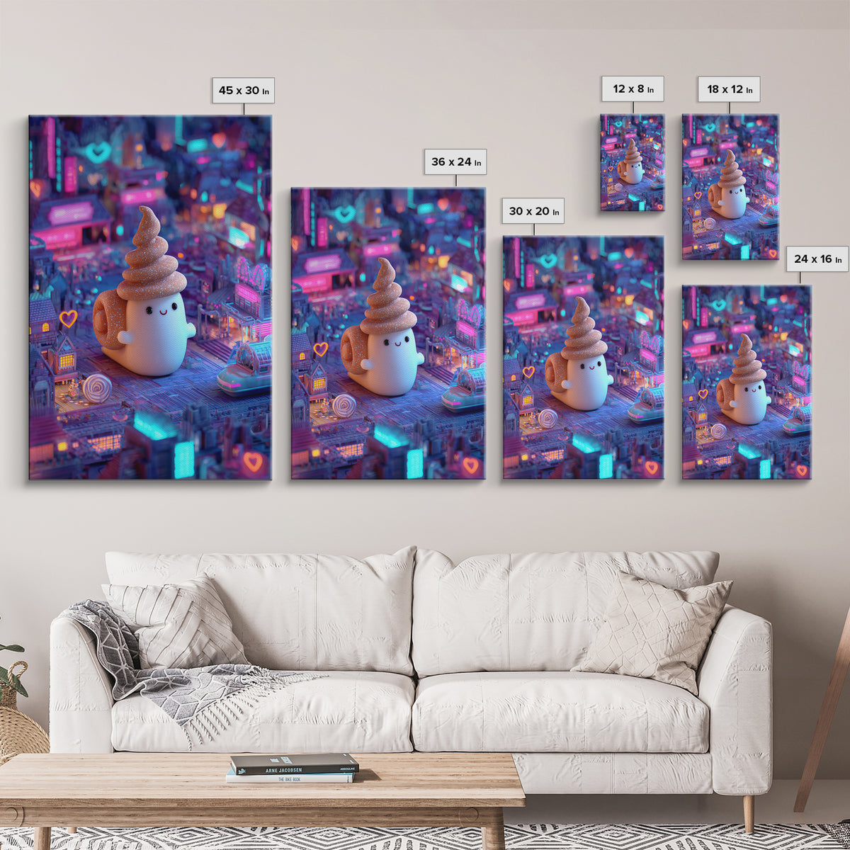 The Cinnamon-Roll Snail Witch, Retro Neon Halloween Art, Vertical Wall Art, Framed Canvas Print, Retro Halloween Decor, Neon Wall Art