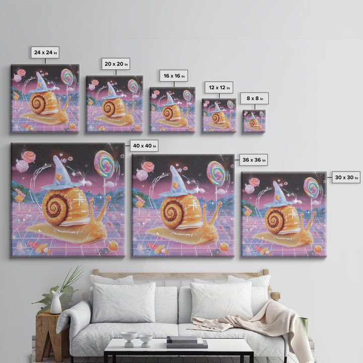 The Cinnamon-Roll Snail Witch, Cute Spooky Neon Art, Square Wall Art, Canvas Print, Retro Halloween Decor, Neon Wall Art