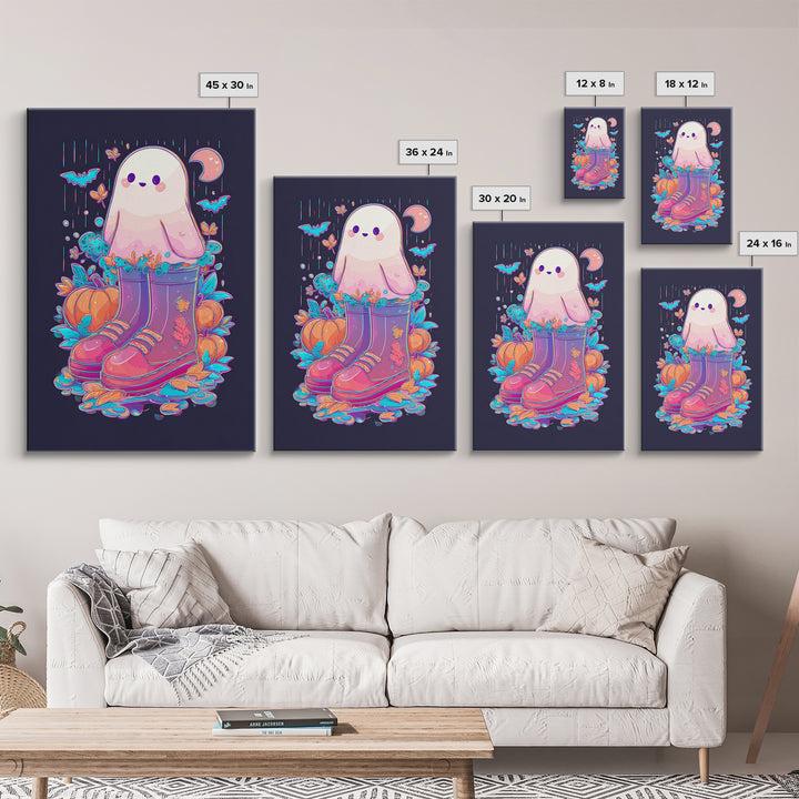 The Ghost In Rain Boots, Synthwave Halloween Art, Vertical Wall Art, Canvas Print, Retro Halloween Decor, Neon Wall Art