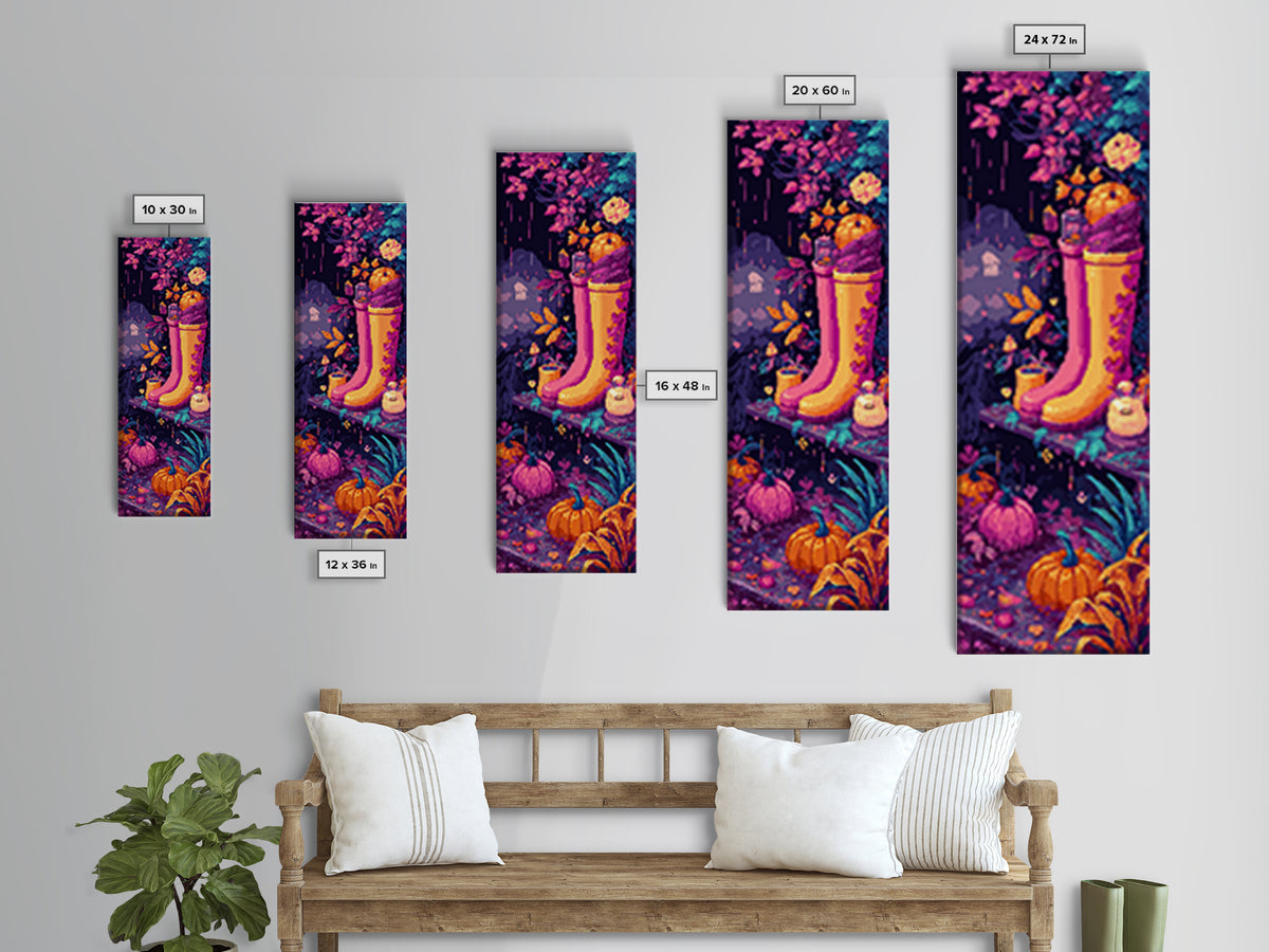 The Ghost In Rain Boots, Retro Neon Halloween Art, Tall Narrow Wall Art, Canvas Print, Retro Halloween Decor, Neon Wall Art
