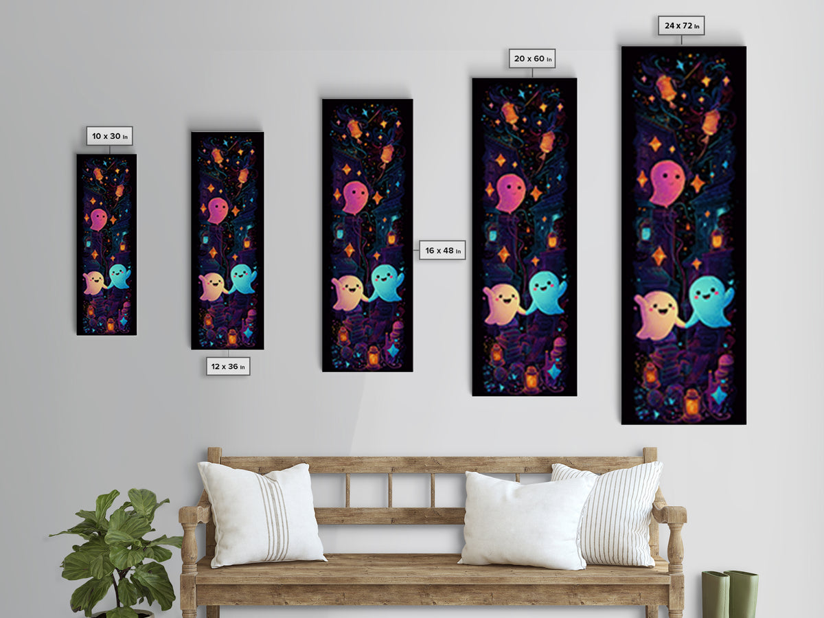 The Ghost Balloon Friend, 80s Halloween Wall Art, Tall Narrow Wall Art, Canvas Print, Retro Halloween Decor, Neon Wall Art