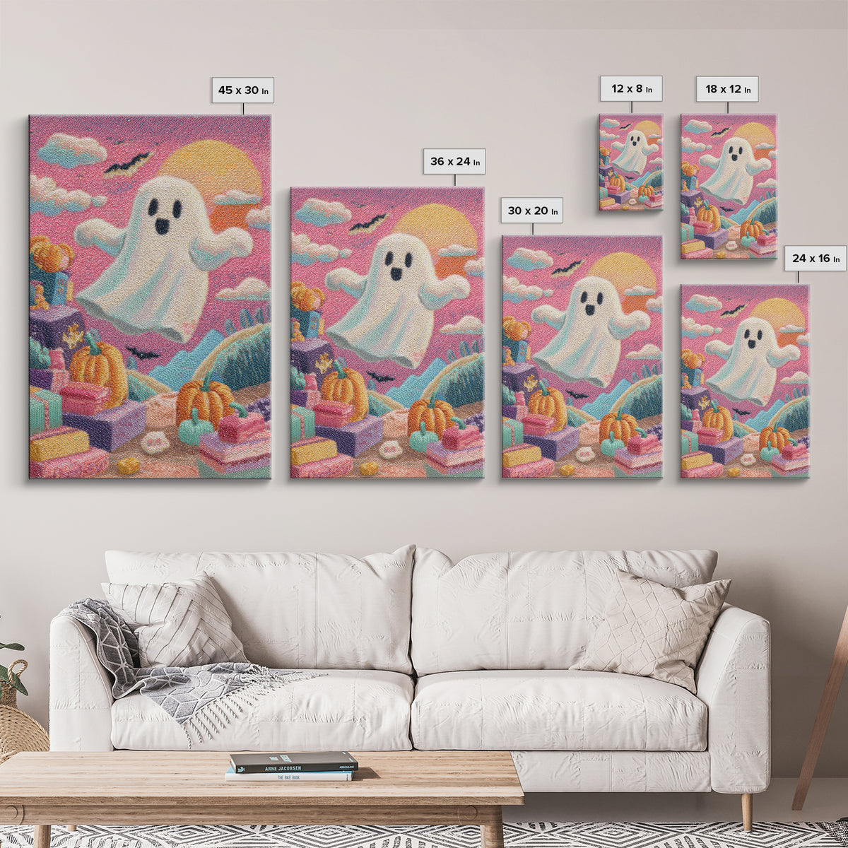 The Ghost Daycare, Retro Neon Halloween Art, Vertical Wall Art, Canvas Print, Retro Halloween Decor, Neon Wall Art, Statement Wall Art